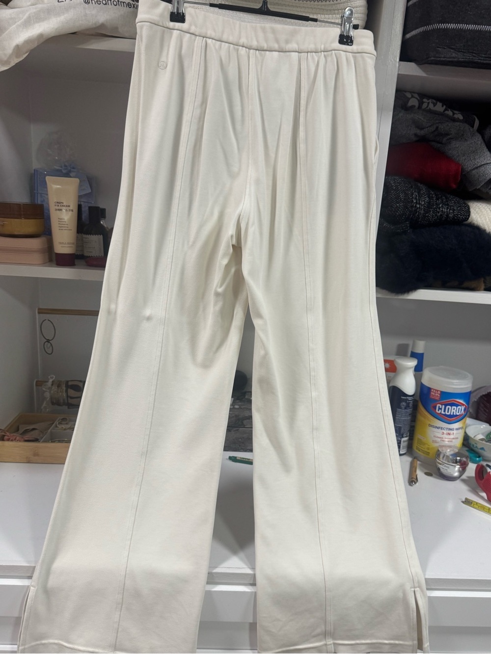 Lululemon Cream Wide Leg Modal Blend Pants Size M Soft Stretch Lounge Travel - Picture 5 of 8